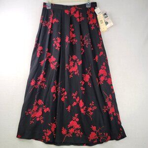 Vintage 90s Koret Floral Maxi Skirt Sze 8 Black Red Deadstock Romantic Vamp Goth